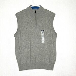 PGA TOUR Mens Vest M‎ Quarter Zip Golf Vest Sweater Gray Cotton Sleeveless